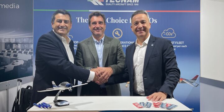 LTR Alex ALVAREZ, FlyBy CEO, Alvaro Lapetra TecnamAir, Walter DA COSTA, TECNAM CSO